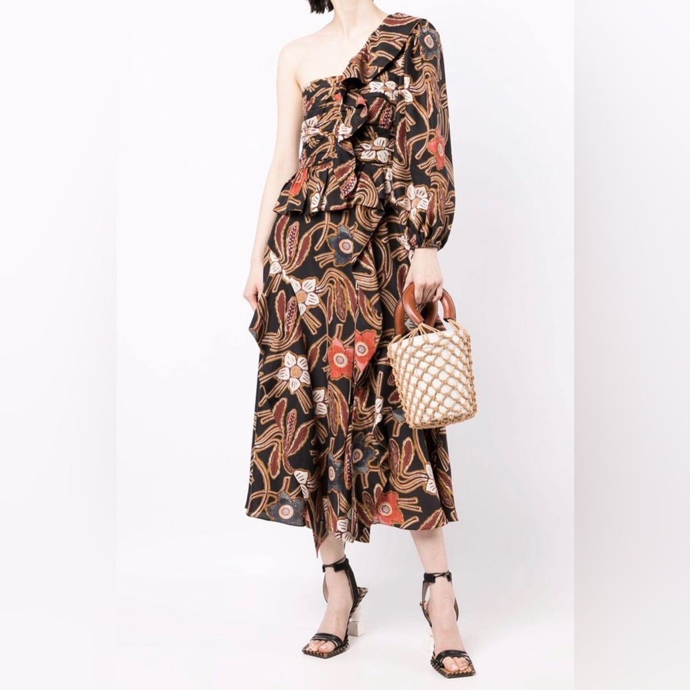 Ulla Johnson Mariam Dress Silk Taffeta One Sleeve Cocktail Midi Dress, 4